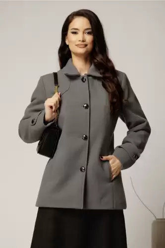 Palton dama scurt gri din lana