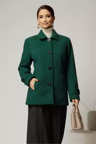 Palton dama scurt verde din lana