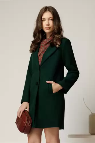 Palton din stofa verde cu buzunare