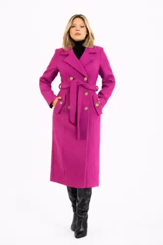 Palton midi cambrat cu cordon la talie si slit la spate