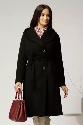 Palton negru din stofa groasa cu gluga