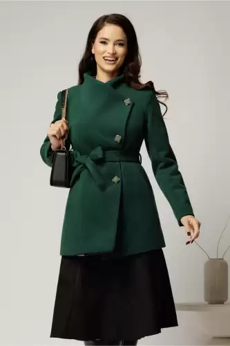 Palton scurt verde din stofa cu nasturi si cordon