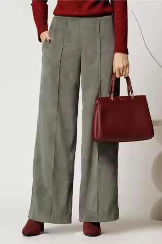 Pantalon DY Fashion lejer din velur gri cu buzunare