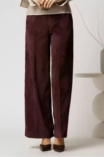 Pantalon DY Fashion lejer din velur maro cu buzunare