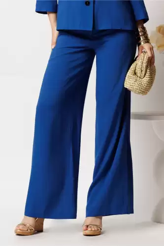 Pantaloni albastri din viscoza evazati