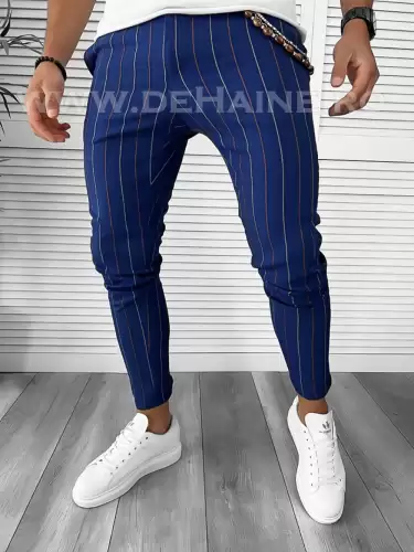 Pantaloni barbati casual regular fit bleumarin in dungi B7871    S3-1