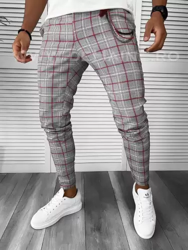 Pantaloni barbati casual regular fit gri in carouri B7844 B7-3.1