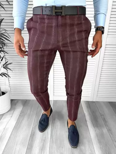 Pantaloni barbati eleganti grena B1801 39-1