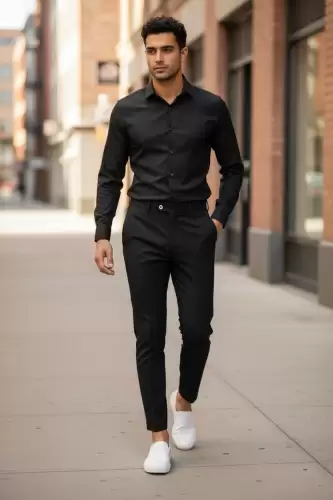 Pantaloni barbati eleganti negri B1734 D5