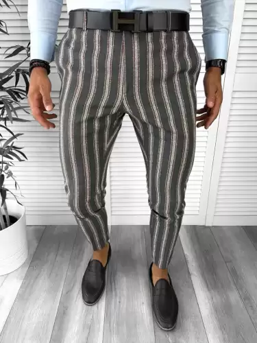 Pantaloni barbati eleganti regular fit cu dungi B1547 117-1