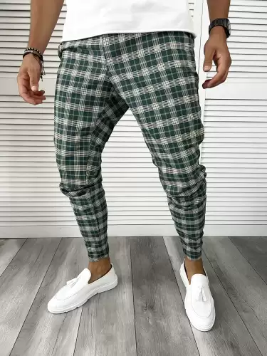 Pantaloni barbati eleganti verzi in carouri B8790  N7-4.2