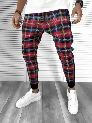 Pantaloni barbati rosii in carouri smart casual ZR 19066 D5-4.2