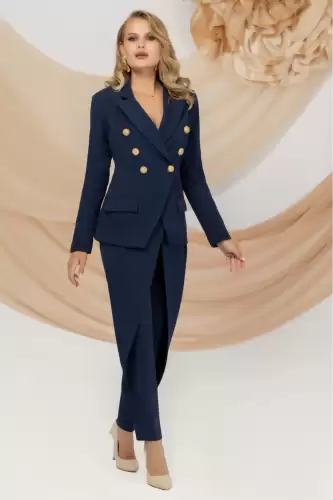 Pantaloni bleumarin Pretty Girl cu design tip lalea