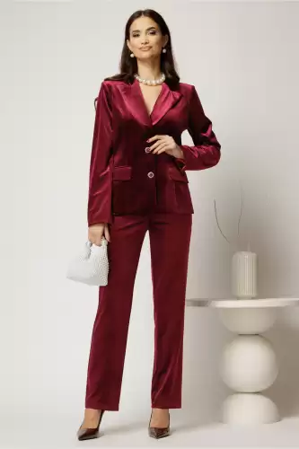 Pantaloni bordo din catifea cu croi lejer