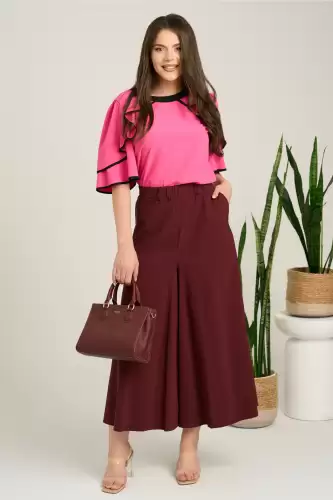 Pantaloni bordo lejeri tip fusta din viscoza cu elastic in talie