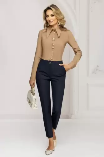 Pantaloni dama bleumarin conici cu talie medie