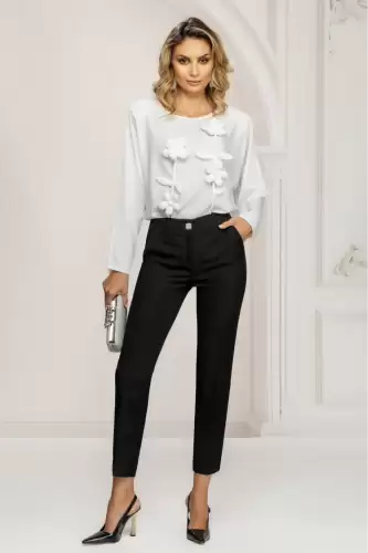 Pantaloni dama negri conici cu slit leteral