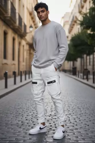 Pantaloni de trening cargo  alb  conici Y103 O2-5.3