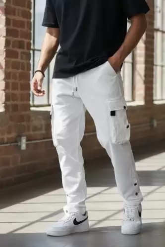 Pantaloni de trening cargo  albi  conici Y307 O2-4.3