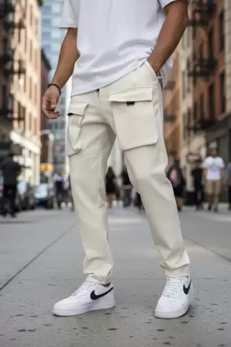 Pantaloni de trening cargo  bej  conic CU MIC DEFECT DEFY198  D3-1.4