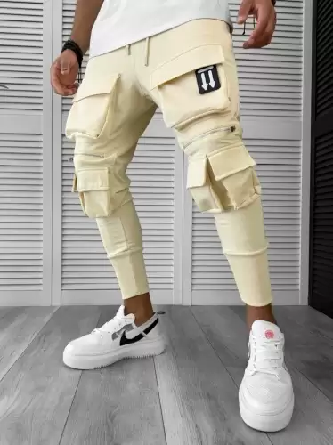 Pantaloni de trening cargo  bej   conici Y090 D3-2.1