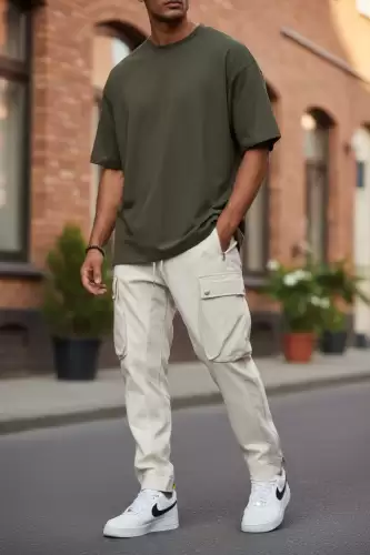 Pantaloni de trening cargo  bej  conici Y196 O5-4.2