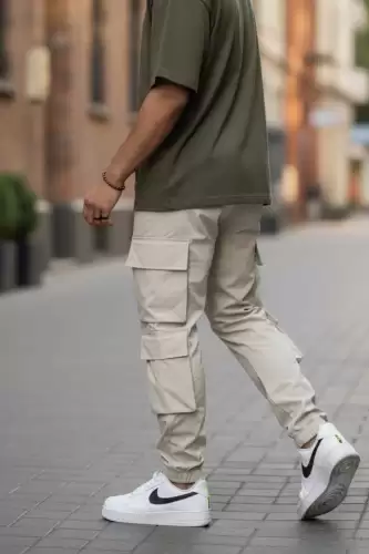 Pantaloni de trening cargo  bej  conici Y207 32-3.3