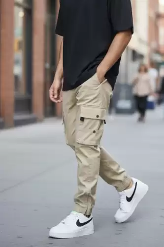 Pantaloni de trening cargo  bej  conici Y307 P19-5.2