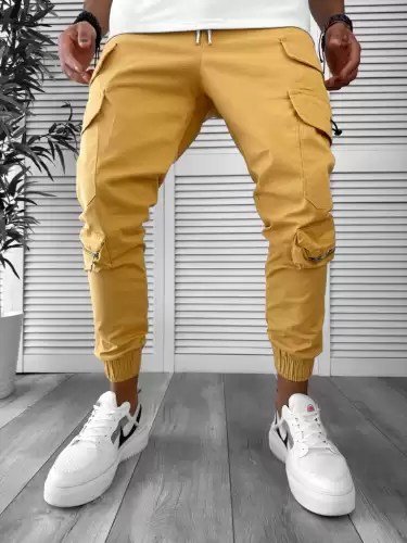 Pantaloni de trening cargo  crem  conici Y101 27-2