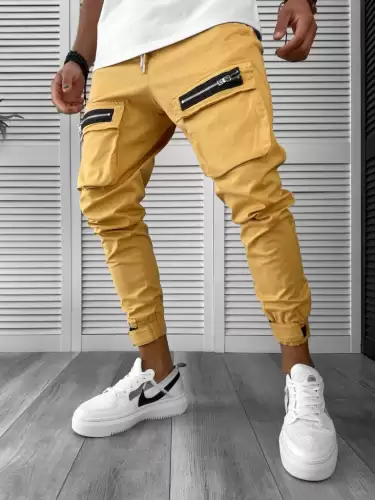 Pantaloni de trening cargo  crem  conici Y103 40-1