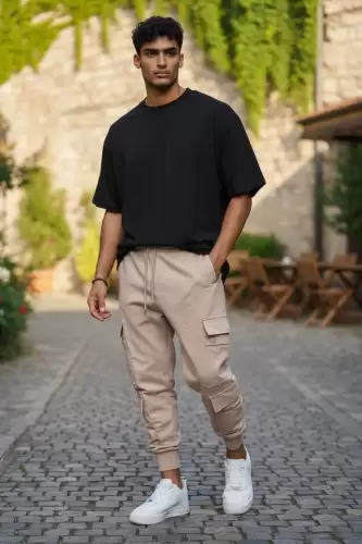 Pantaloni de trening cargo  crem  conici Y302  O3-4.3