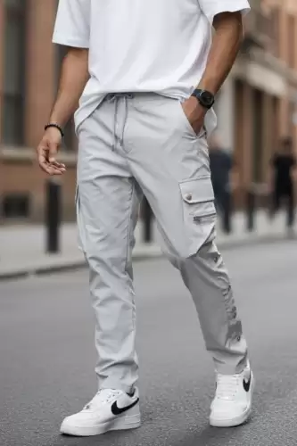 Pantaloni de trening cargo  gri  conici Y142 19-4.2