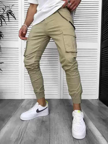Pantaloni de trening cargo  kaki  conici 3157 O3-1.1