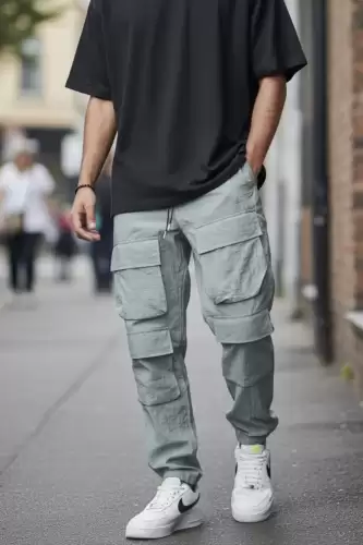 Pantaloni de trening cargo  kaki  conici Y239 13-4.2