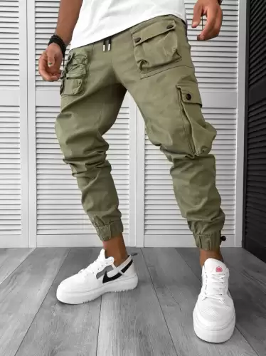 Pantaloni de trening cargo  kaki  conici Y310 18-3.3