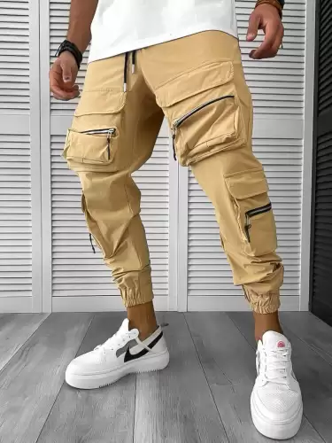 Pantaloni de trening cargo  maro  conici K006 D3-5.1