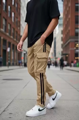 Pantaloni de trening cargo  maro  conici Y148 14-2.3