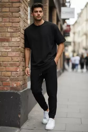 Pantaloni de trening cargo  negri  conici K013 O3-5.2