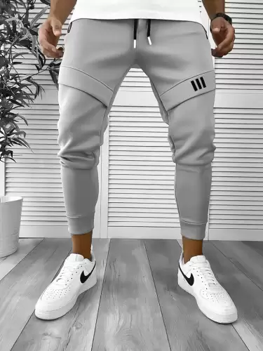 Pantaloni de trening gri inchis conici 12259 S7