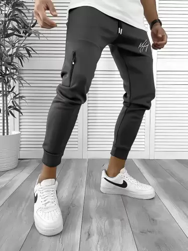Pantaloni de trening gri inchis  silon   conici 12378 O5-3.1