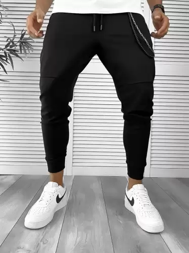 Pantaloni de trening negri conici 12237 Y20-4