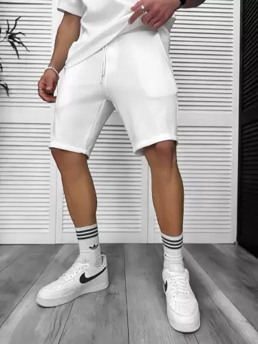Pantaloni de trening scurti albi 8207B