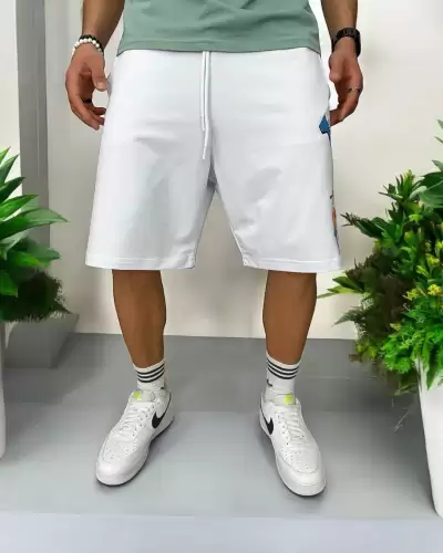 Pantaloni de trening scurti albi  cu imprimeu Y240 O3-2.1