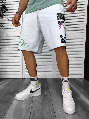 Pantaloni de trening scurti albi cu imprimeu Y243 O3-7