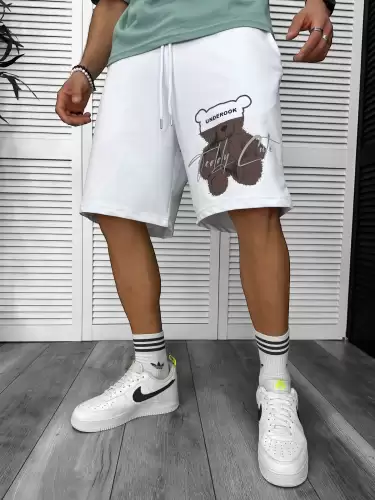 Pantaloni de trening scurti albi   cu imprimeu Y245  O3-1.3