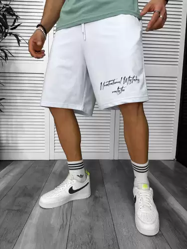 Pantaloni de trening scurti  albi  cu imprimeu Y250 D3-4.2