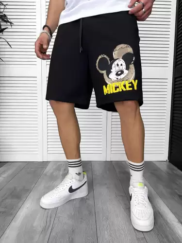 Pantaloni de trening scurti negri   cu imprimeu Y241 O2-2.3