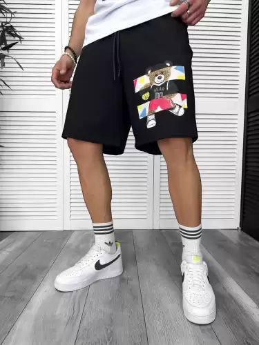 Pantaloni de trening scurti negri  cu imprimeu Y247  O3-1.2