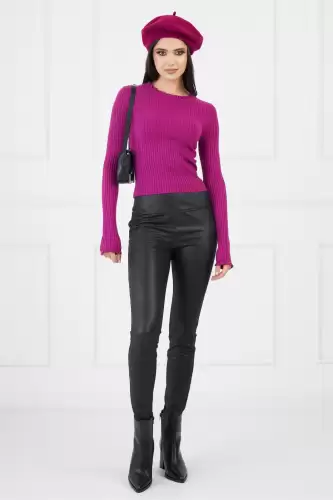 Pantaloni Diana negri din piele ecologica