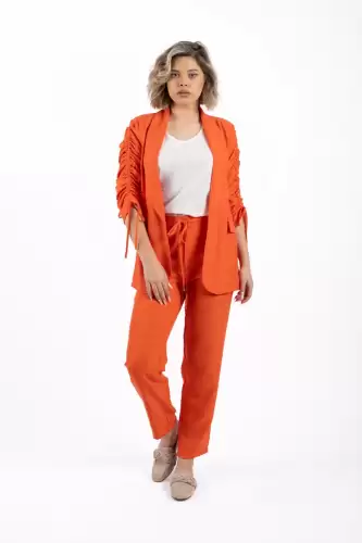 Pantaloni din vascoza cu buzunare laterale si elastic cu snur la talie